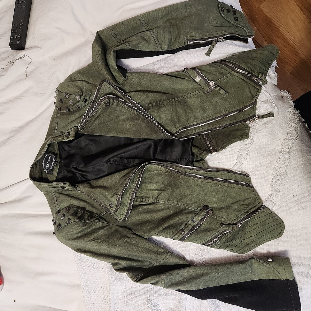 Olive Green Studded Jacket
